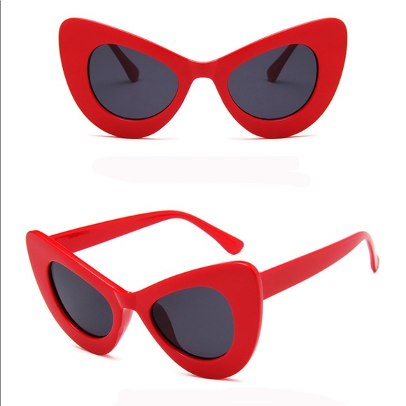 NEW Retro Cat Eye Sunglasses Red White Black - Picture 3 of 5